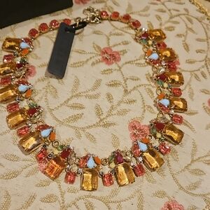 J. Crew Gold and Red Statement Necklace